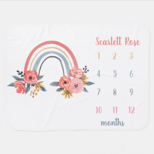 Personalized Baby Girl Milestone Floral Rainbow Baby Blanket