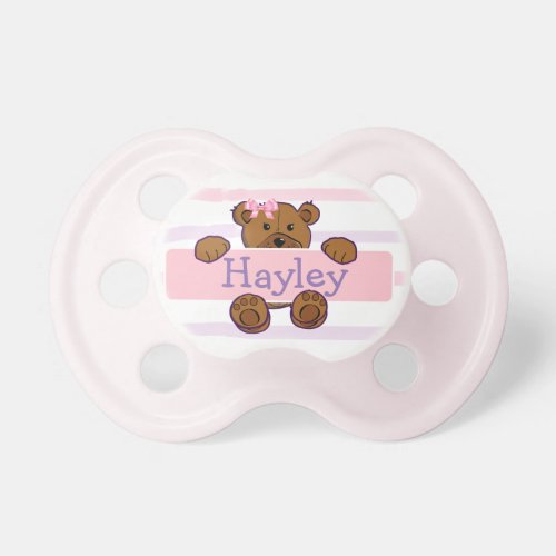 Personalized Baby Girl Name Pink Bear Pacifier