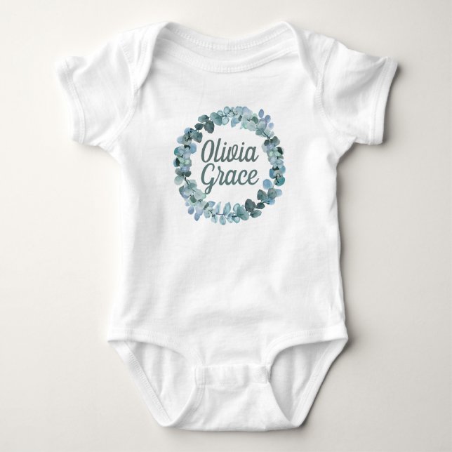 Personalized Baby Girl Name with Floral Wreath Baby Bodysuit (Front)