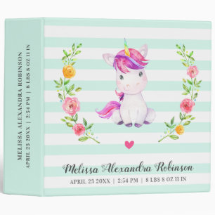 Personalized Baby Girl Newborn Unicorn Gift Album 3 Ring Binder