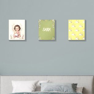 Personalized Baby Girl Nursery Wall Art, Set of 3 Foam Core Photo Tile