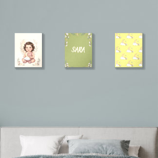 Personalized Baby Girl Nursery Wall Art, Set of 3 Foam Core Photo Tile