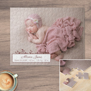 Personalized Baby Girl Photo Birth Announcement Jigsaw Puzzle