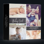Personalized Baby Girl Photo collage birth details 3 Ring Binder<br><div class="desc">Choose your favorite photo of baby on the front of this photo collage. Chalkboard background gives it a rustic feel. Personalize it with baby girl's birth details. Features a script "baby girl" font. You might consider creating a binder for special family and friends by customizing one of the photo blocks...</div>