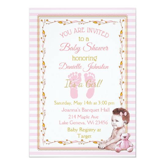 personalized baby girl pink and gold baby shower invitation