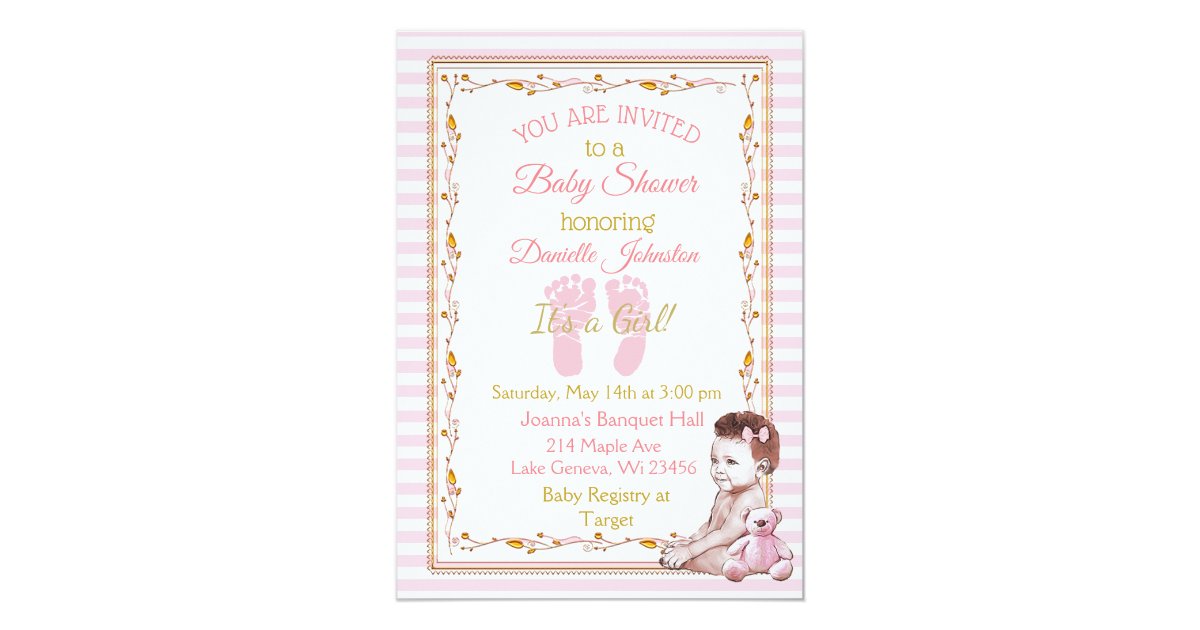 Personalized Baby Girl Pink And Gold Baby Shower Invitation Zazzle Com Baby shower invitations for boys. zazzle