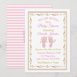 Personalized Baby Girl  Pink and Gold Baby Shower Invitation
