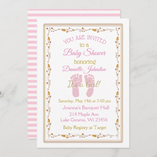 Personalized Baby Girl  Pink and Gold Baby Shower Invitation