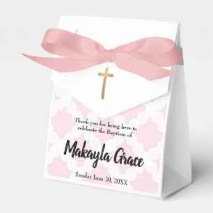 Personalized Baby Girl Pink Baptism thank you Favor Boxes