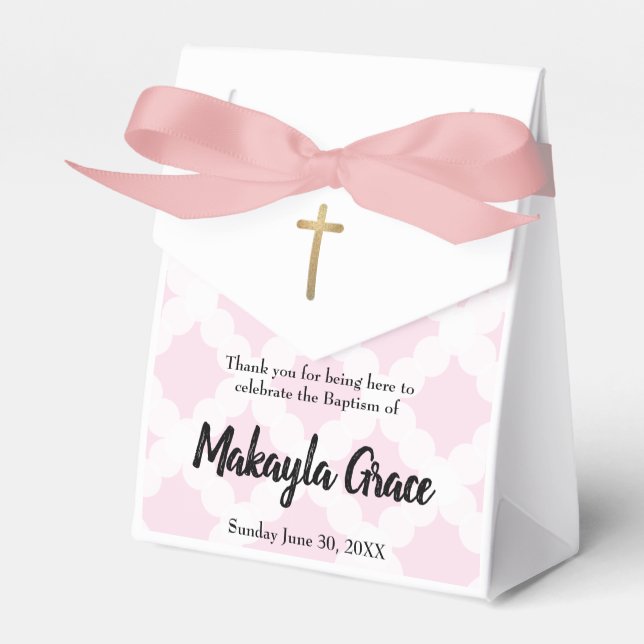 Personalized Baby Girl Pink Baptism thank you Favor Boxes (Front Side)