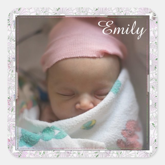 Personalized Baby Girl Pink Bordered Stickers (Front)