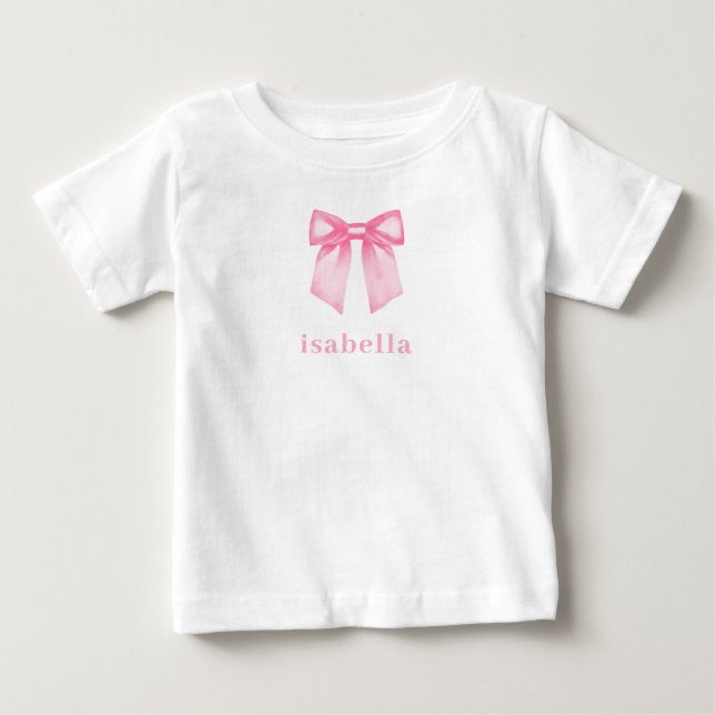Personalized Baby Girl Pink Bow Name Baby T-Shirt (Front)