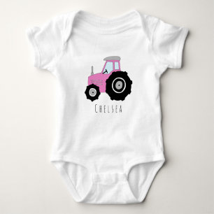 Personalized Baby Girl Pink Farm Tractor with Name Baby Bodysuit