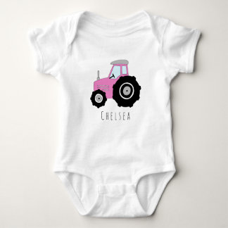 Personalized Baby Girl Pink Farm Tractor with Name Baby Bodysuit