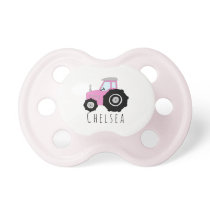 Personalized Baby Girl Pink Farm Tractor with Name Pacifier
