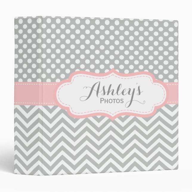 Personalized Baby Girl Pink Gray Photo Binder (Front/Spine)