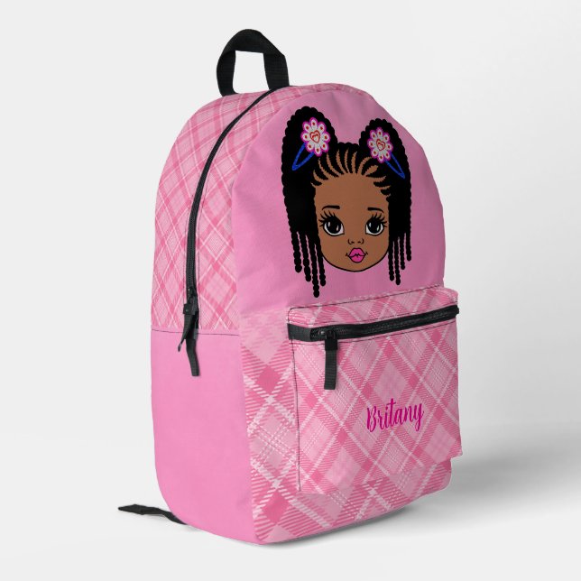 Personalized Baby Girl Pink Plaid Printed Backpack (Back Corner Left)