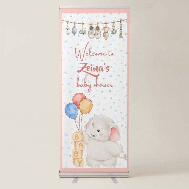 Personalized Baby Girl Shower Elephant Banner (Front)