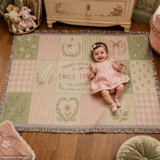 Personalized Baby Girl Silly Goose Patchwork Throw Blanket