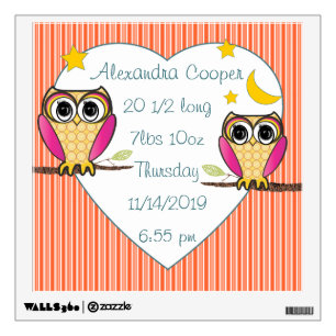 Personalized Baby Girl Stats Stork Wall Decal