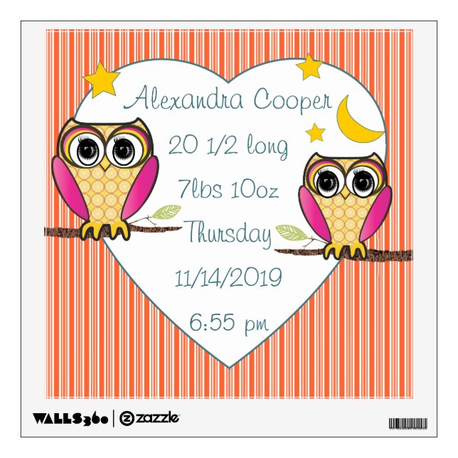 Personalized Baby Girl Stats Stork Wall Decal (Front)