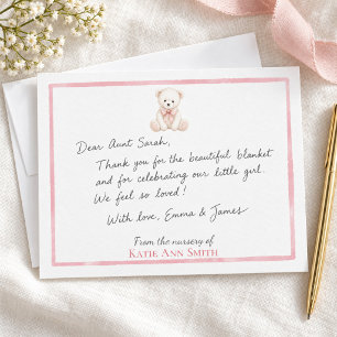 Personalized Baby Girl Teddy Bear Note Cards