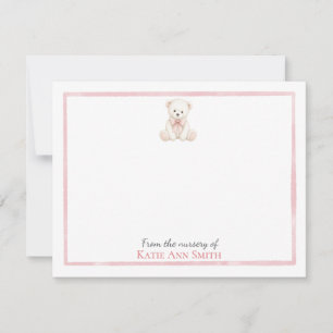 Personalized Baby Girl Teddy Bear Note Cards