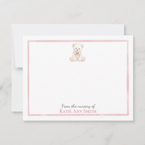 Personalized Baby Girl Teddy Bear Note Cards