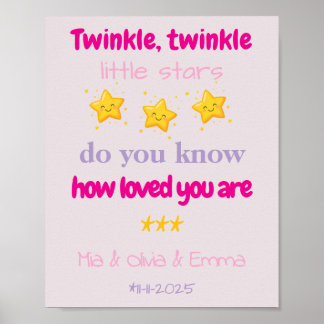 Personalized Baby Girl Triplets Wall Poster