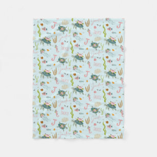 Personalized Baby Girl Turtle   30x40 Fleece Blanket