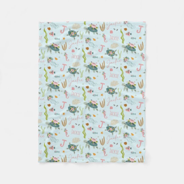Personalized Baby Girl Turtle | 30x40 Fleece Blanket (Front)