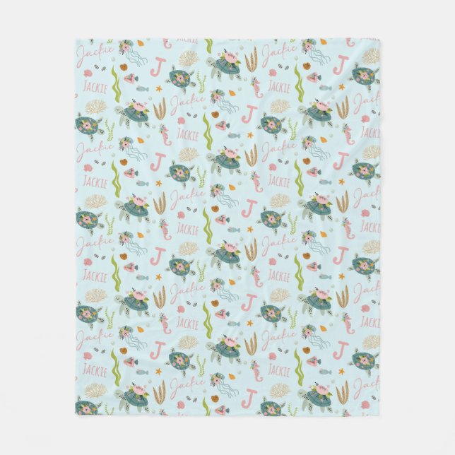 Personalized Baby Girl Turtle | 50x60 Fleece (Front)