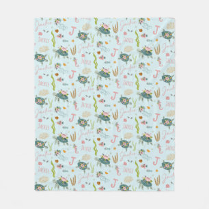 Personalized Baby Girl Turtle 50x60 Fleece Blanket