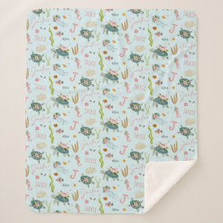 Personalized Baby Girl Turtle | 50x60 Sherpa Blanket