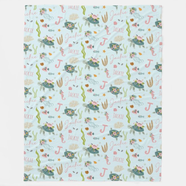 Personalized Baby Girl Turtle | 60x80 Fleece (Front)