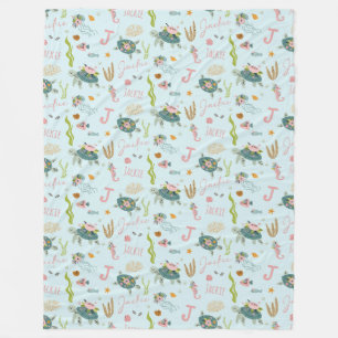 Personalized Baby Girl Turtle 60x80 Fleece Blanket