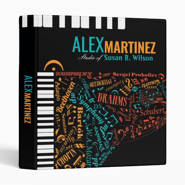 Personalized Baby Grand Piano Student Teacher 3 Ring Binder (Front/Spine)