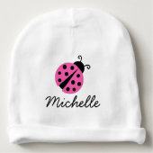 Personalized baby hat for girl with pink ladybug (Front)