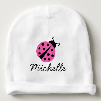 Personalized Baby Hat For Girl With Pink Ladybug by logotees at Zazzle