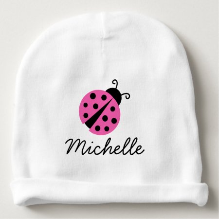 Personalized Baby Hat For Girl With Pink Ladybug