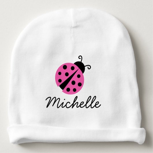 Personalized baby hat for girl with pink ladybug (Front)