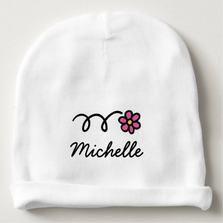 Personalized Baby Hat With Cute Pink Daisy Flower