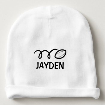 Personalized Baby Hat With Cute Rugby Ball Design by logotees at Zazzle