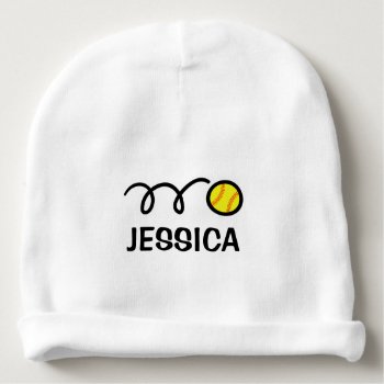 Personalized Baby Hat With Cute Softball Design by logotees at Zazzle