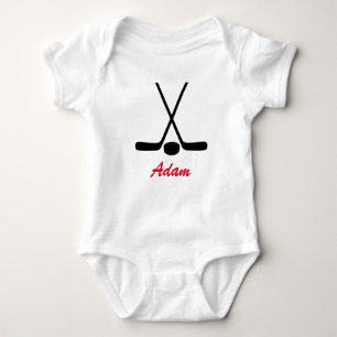 Personalized Baby Hockey Sticks Puck Team Sports Baby Bodysuit