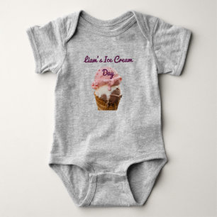  Personalized Baby Ice Cream Day Gray T-Shirt  Bodysuit