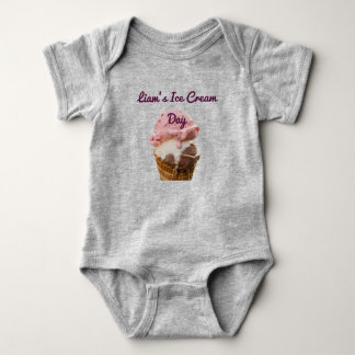 Personalized Baby Ice Cream Day Gray T-Shirt Bodysuit