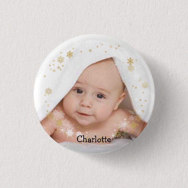 Personalized Baby in a Snowflake Frame Button (Front)
