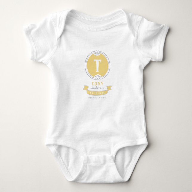 Personalized baby keepsakes monogram bodysuit (Front)