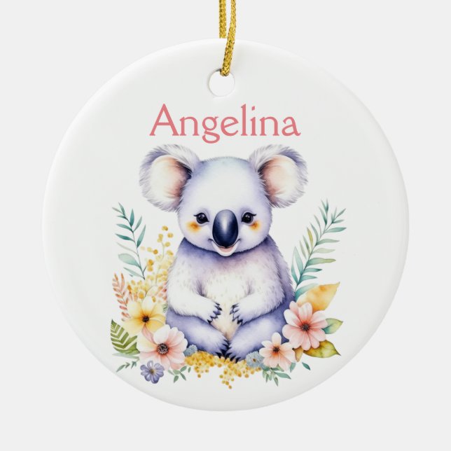 Personalized Baby Koala Bear Christmas Ceramic Ornament (Front)